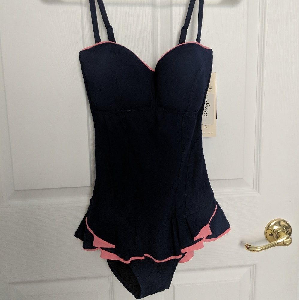 Gottex profile one piece strapless Navy swimsuit